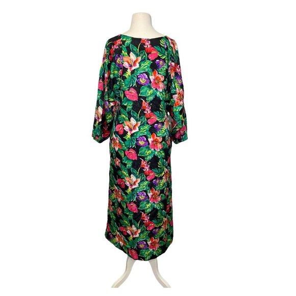 VTG‎ 70s 80s R Michael Alan Small Silky Artsy Floral Nightgown Kaftan Tropical - Picture 3 of 9
